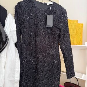 Saint Laurent Black Floral Lace Long Sleeve Dress